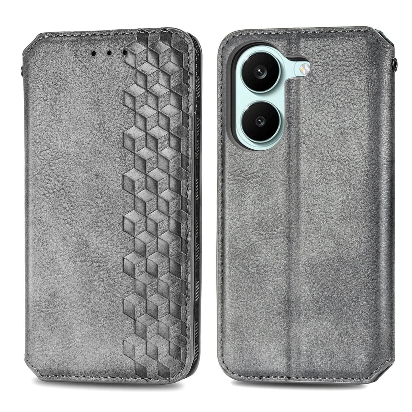 For Honor Play 80 Plus 5G Cubic Grid Pressed Magnetic Leather Phone Case(Gray)