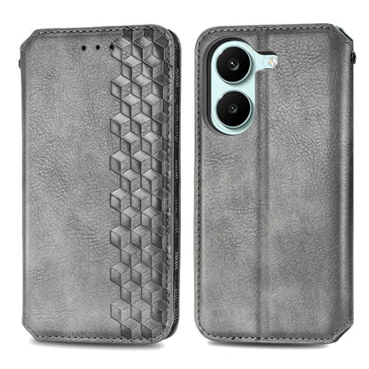 For Honor Play 80 Plus 5G Cubic Grid Pressed Magnetic Leather Phone Case(Gray)