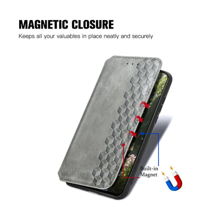 For Honor Play 80 Plus 5G Cubic Grid Pressed Magnetic Leather Phone Case(Gray)