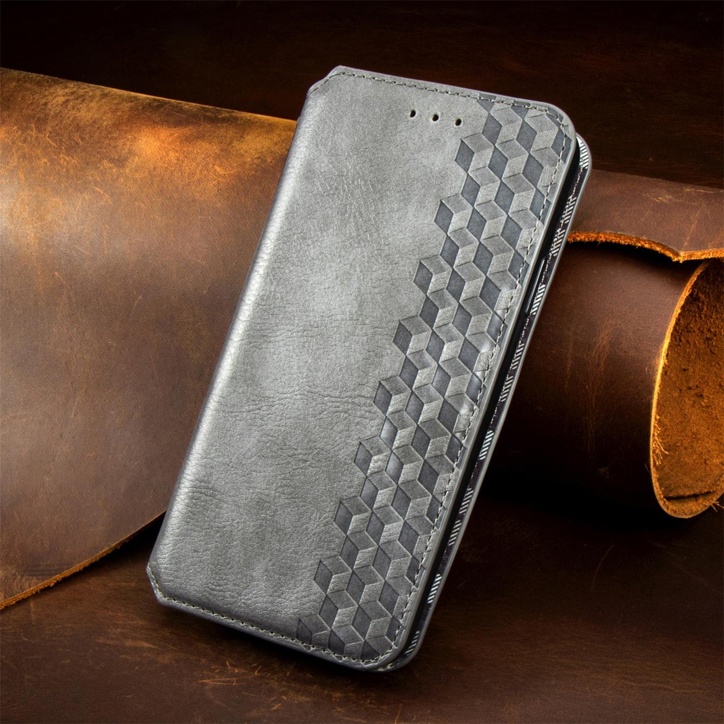 For Honor Play 80 Plus 5G Cubic Grid Pressed Magnetic Leather Phone Case(Gray)