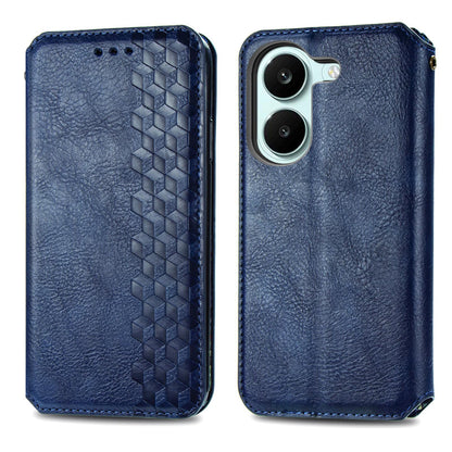 For Honor Play 80 Plus 5G Cubic Grid Pressed Magnetic Leather Phone Case(Blue)