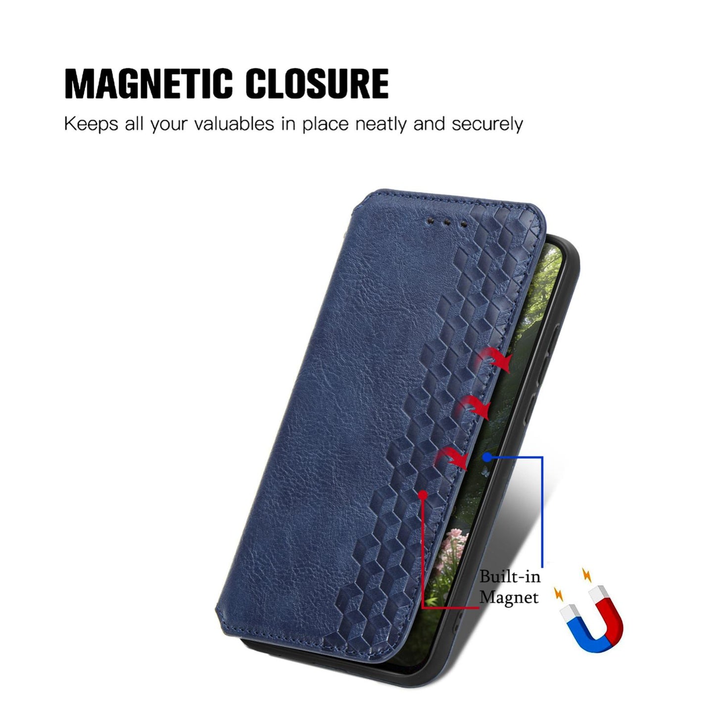 For Honor Play 80 Plus 5G Cubic Grid Pressed Magnetic Leather Phone Case(Blue)