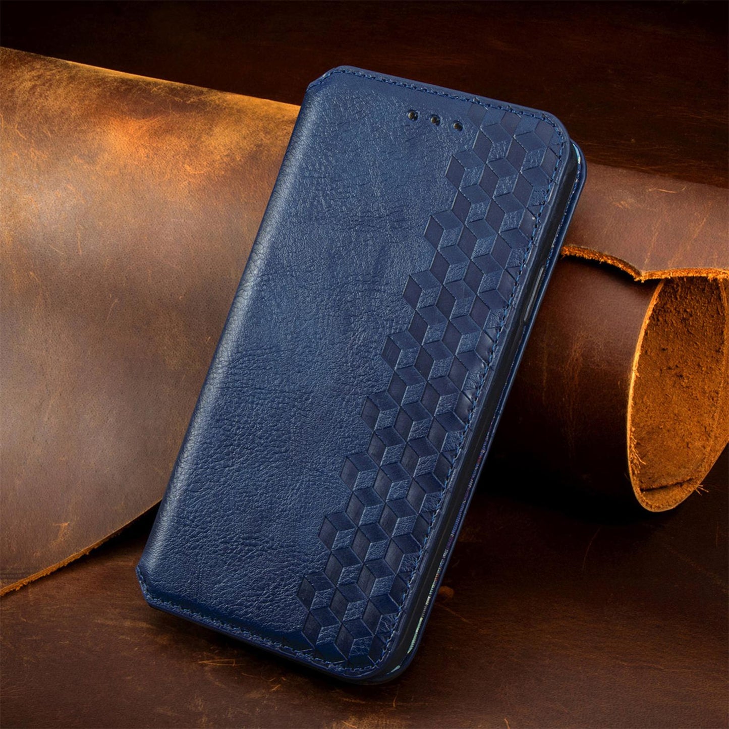 For Honor Play 80 Plus 5G Cubic Grid Pressed Magnetic Leather Phone Case(Blue)