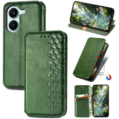 For Honor Play 80 Plus 5G Cubic Grid Pressed Magnetic Leather Phone Case(Green)
