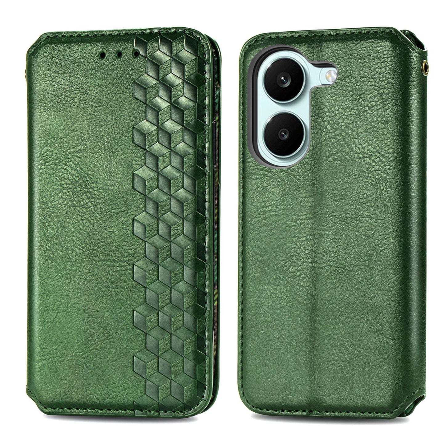 For Honor Play 80 Plus 5G Cubic Grid Pressed Magnetic Leather Phone Case(Green)