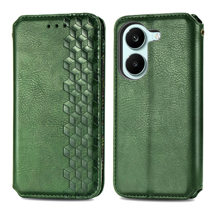 For Honor Play 80 Plus 5G Cubic Grid Pressed Magnetic Leather Phone Case(Green)