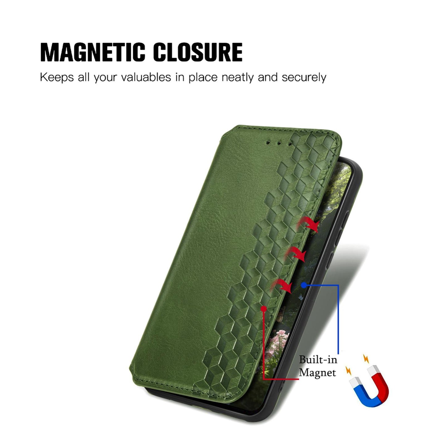 For Honor Play 80 Plus 5G Cubic Grid Pressed Magnetic Leather Phone Case(Green)