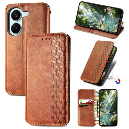 For Honor Play 80 Plus 5G Cubic Grid Pressed Magnetic Leather Phone Case(Brown)