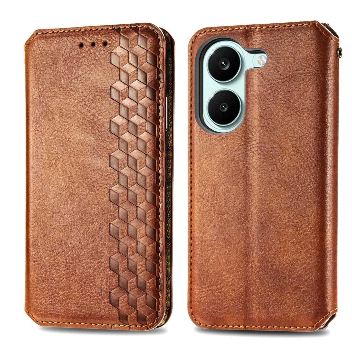 For Honor Play 80 Plus 5G Cubic Grid Pressed Magnetic Leather Phone Case(Brown)