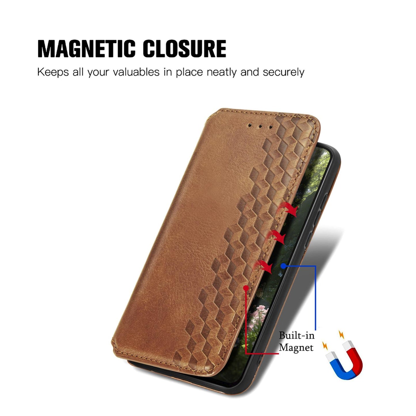 For Honor Play 80 Plus 5G Cubic Grid Pressed Magnetic Leather Phone Case(Brown)