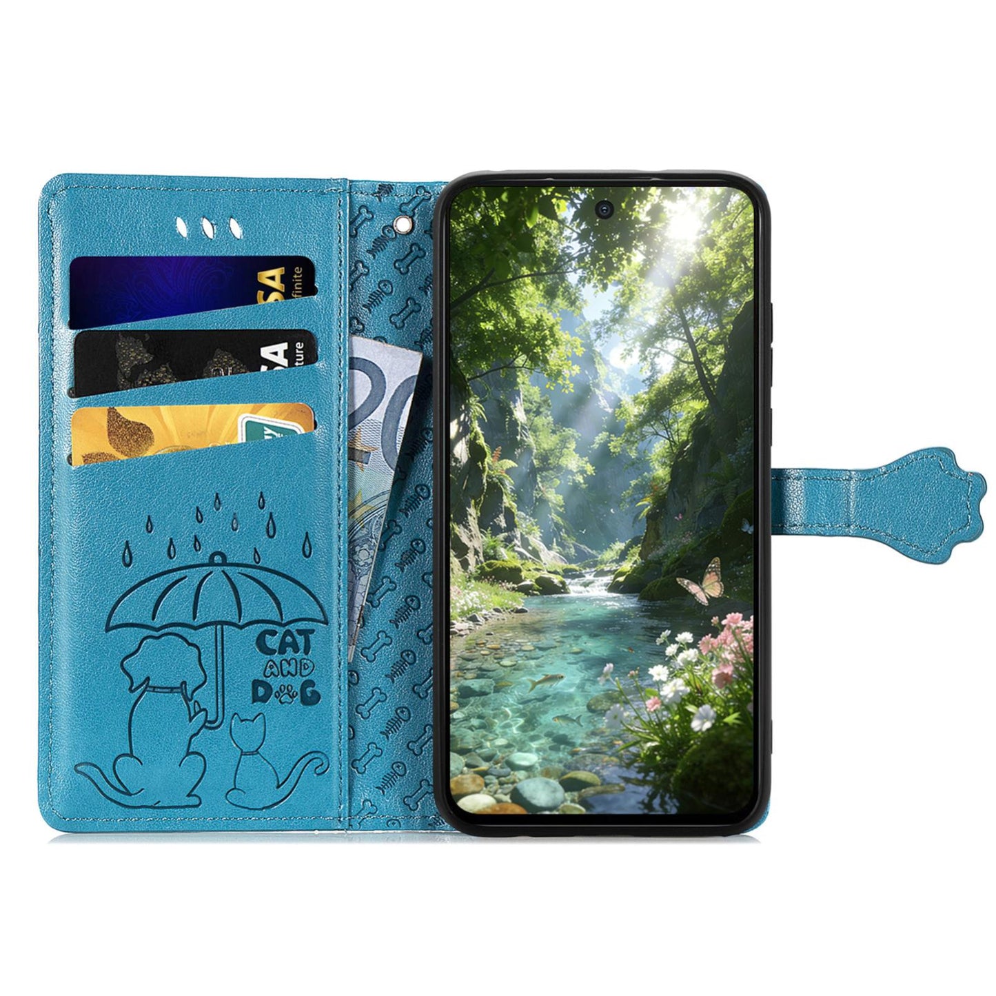 For Honor Play 80 Plus 5G Cat and Dog Embossed Leather Phone Case(Blue)