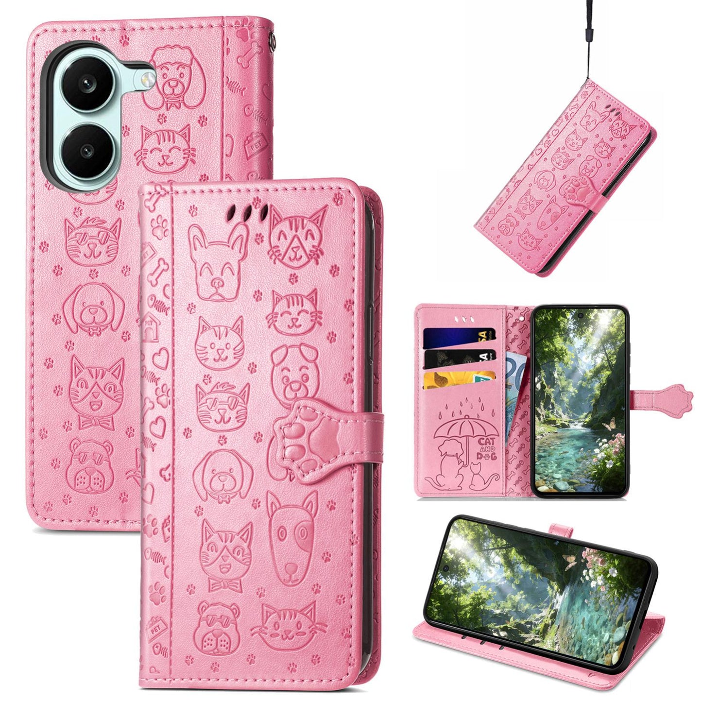 For Honor Play 80 Plus 5G Cat and Dog Embossed Leather Phone Case(Pink)