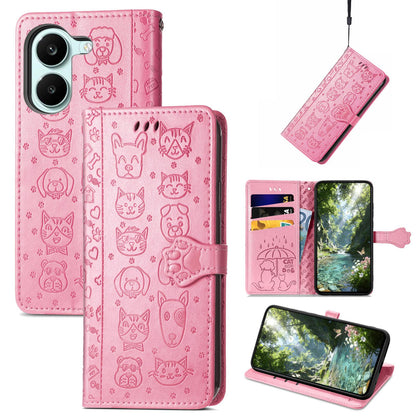 For Honor Play 80 Plus 5G Cat and Dog Embossed Leather Phone Case(Pink)