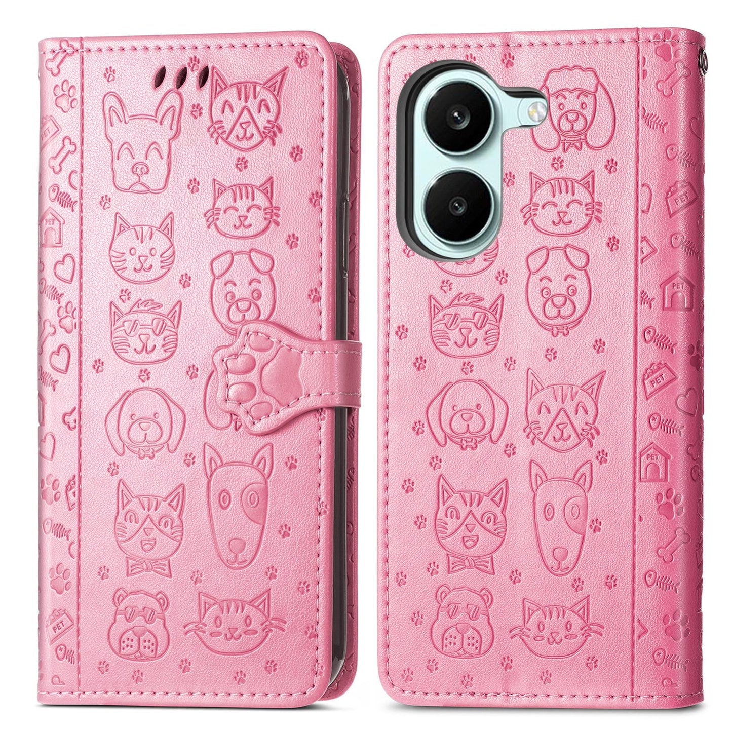 For Honor Play 80 Plus 5G Cat and Dog Embossed Leather Phone Case(Pink)