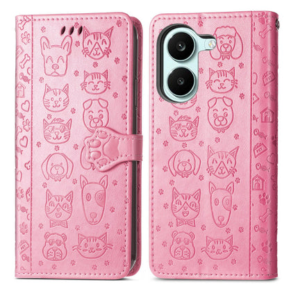 For Honor Play 80 Plus 5G Cat and Dog Embossed Leather Phone Case(Pink)
