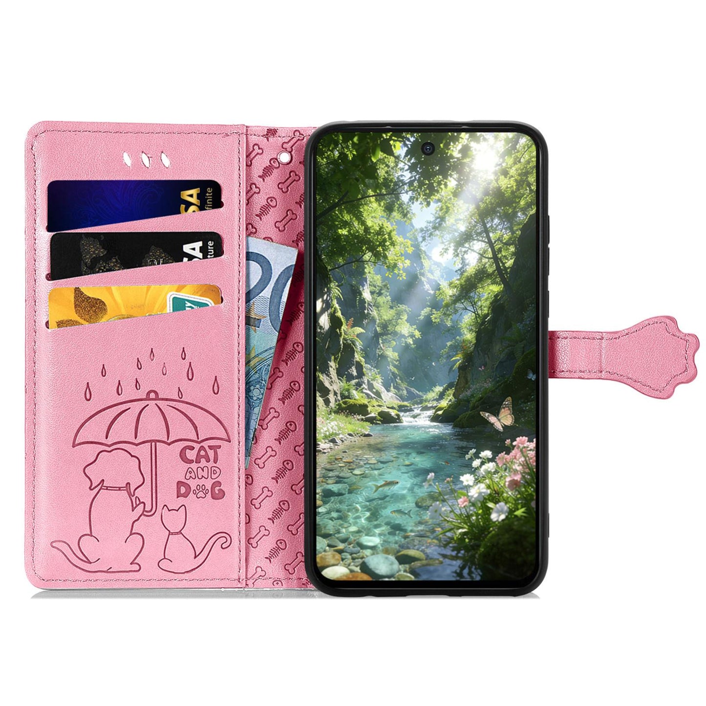 For Honor Play 80 Plus 5G Cat and Dog Embossed Leather Phone Case(Pink)
