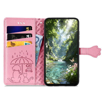 For Honor Play 80 Plus 5G Cat and Dog Embossed Leather Phone Case(Pink)