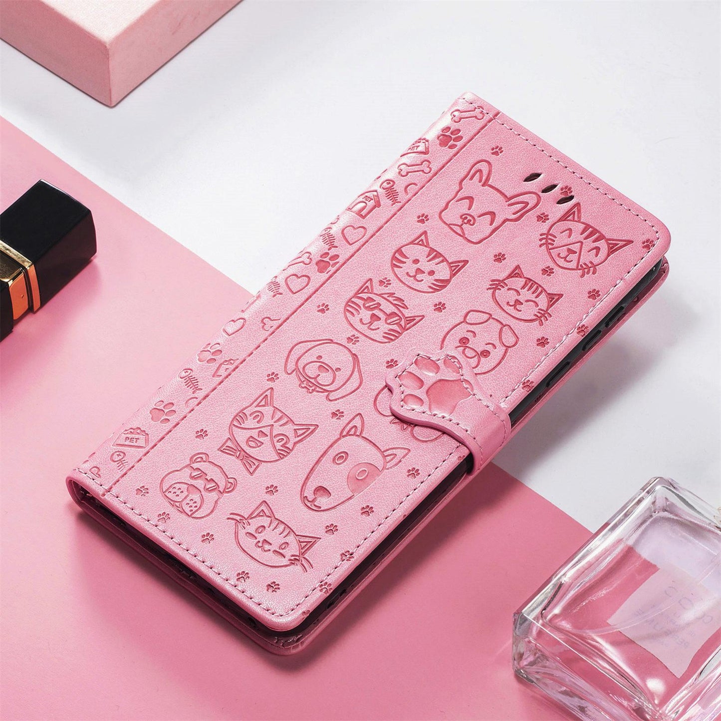 For Honor Play 80 Plus 5G Cat and Dog Embossed Leather Phone Case(Pink)
