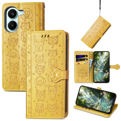 For Honor Play 80 Plus 5G Cat and Dog Embossed Leather Phone Case(Yellow)
