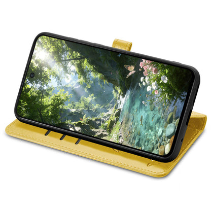 For Honor Play 80 Plus 5G Cat and Dog Embossed Leather Phone Case(Yellow)