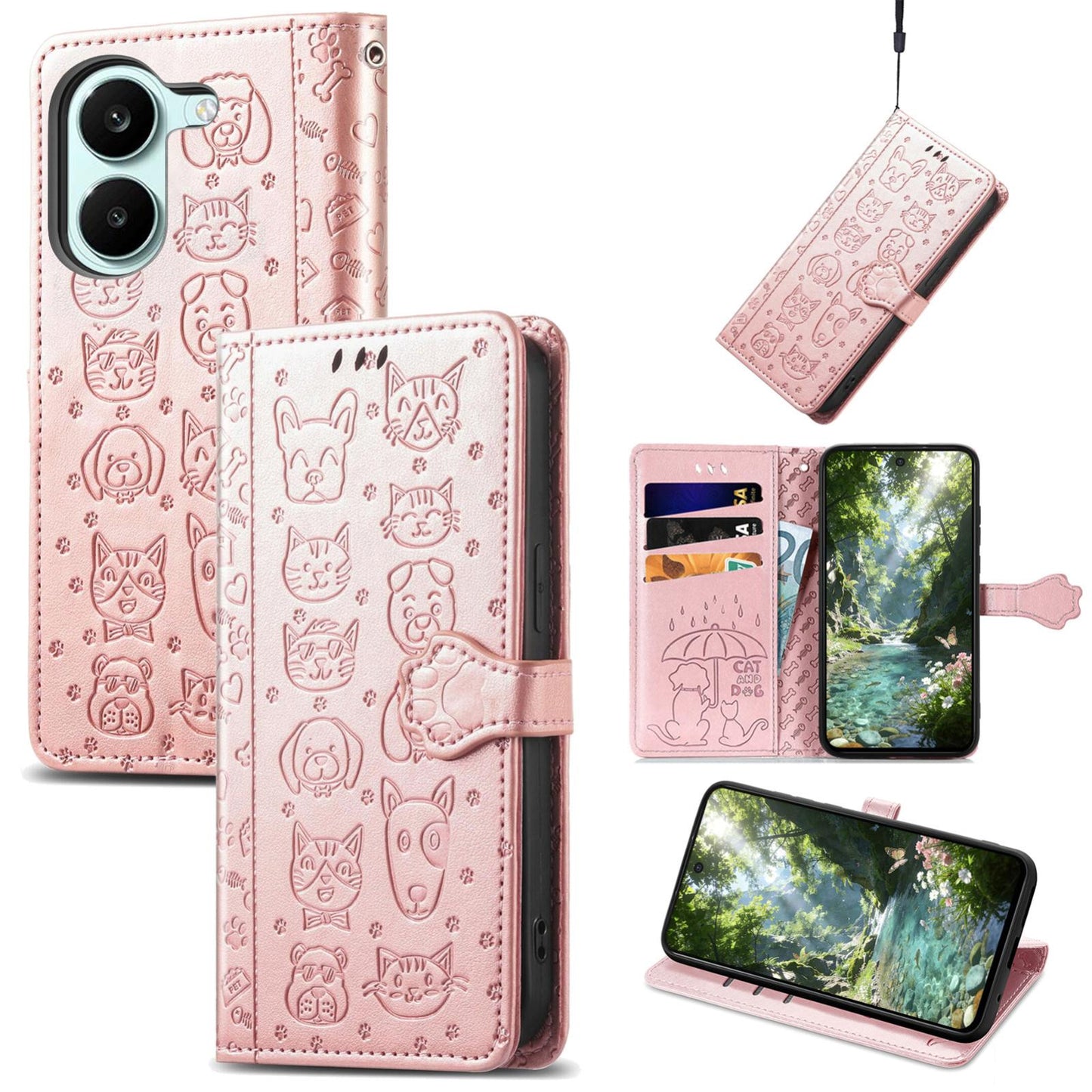 For Honor Play 80 Plus 5G Cat and Dog Embossed Leather Phone Case(Rose Gold)