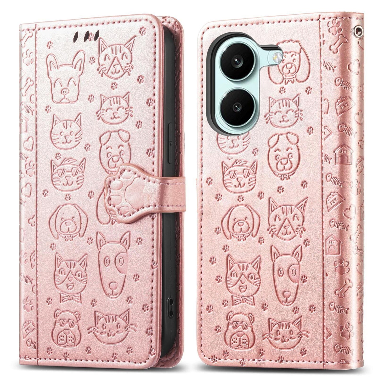For Honor Play 80 Plus 5G Cat and Dog Embossed Leather Phone Case(Rose Gold)