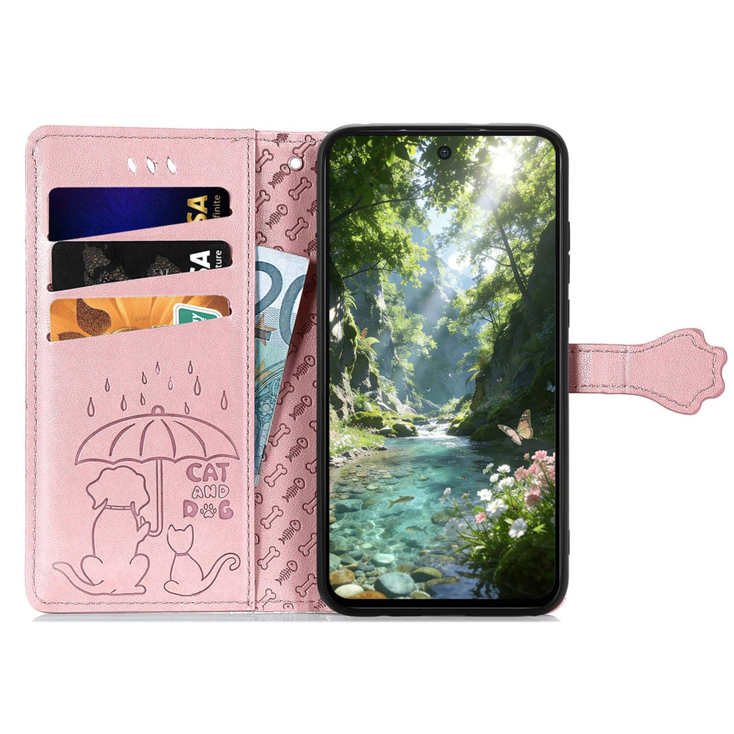 For Honor Play 80 Plus 5G Cat and Dog Embossed Leather Phone Case(Rose Gold)