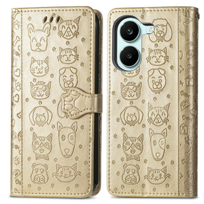 For Honor Play 80 Plus 5G Cat and Dog Embossed Leather Phone Case(Gold)