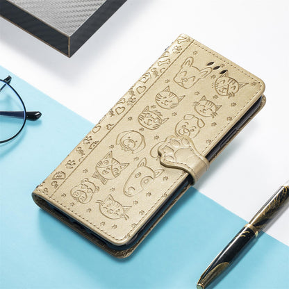 For Honor Play 80 Plus 5G Cat and Dog Embossed Leather Phone Case(Gold)