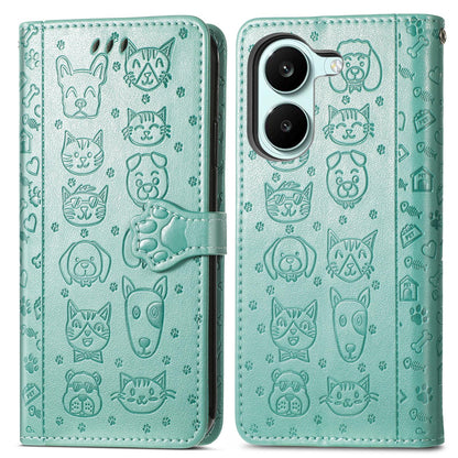 For Honor Play 80 Plus 5G Cat and Dog Embossed Leather Phone Case(Green)