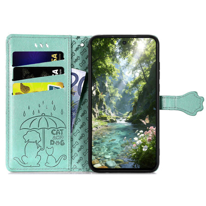 For Honor Play 80 Plus 5G Cat and Dog Embossed Leather Phone Case(Green)
