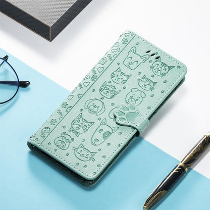 For Honor Play 80 Plus 5G Cat and Dog Embossed Leather Phone Case(Green)