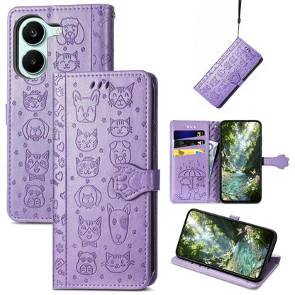 For Honor Play 80 Plus 5G Cat and Dog Embossed Leather Phone Case(Purple)