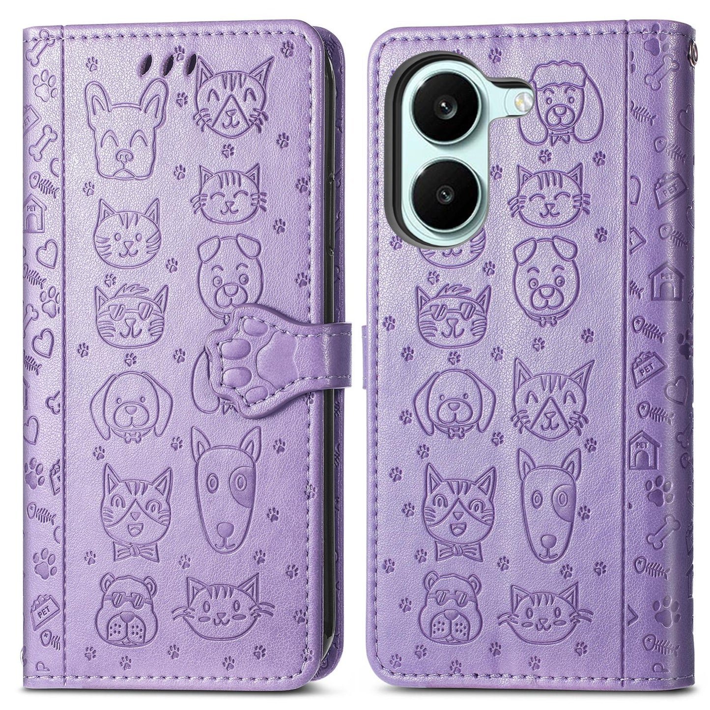 For Honor Play 80 Plus 5G Cat and Dog Embossed Leather Phone Case(Purple)