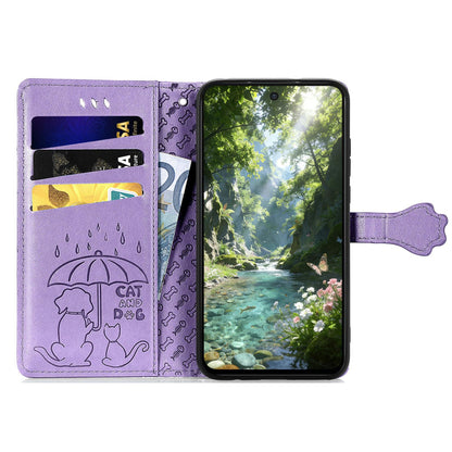 For Honor Play 80 Plus 5G Cat and Dog Embossed Leather Phone Case(Purple)