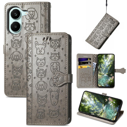 For Honor Play 80 Plus 5G Cat and Dog Embossed Leather Phone Case(Gray)
