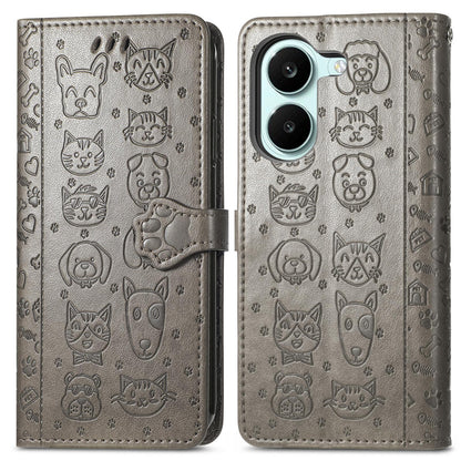 For Honor Play 80 Plus 5G Cat and Dog Embossed Leather Phone Case(Gray)
