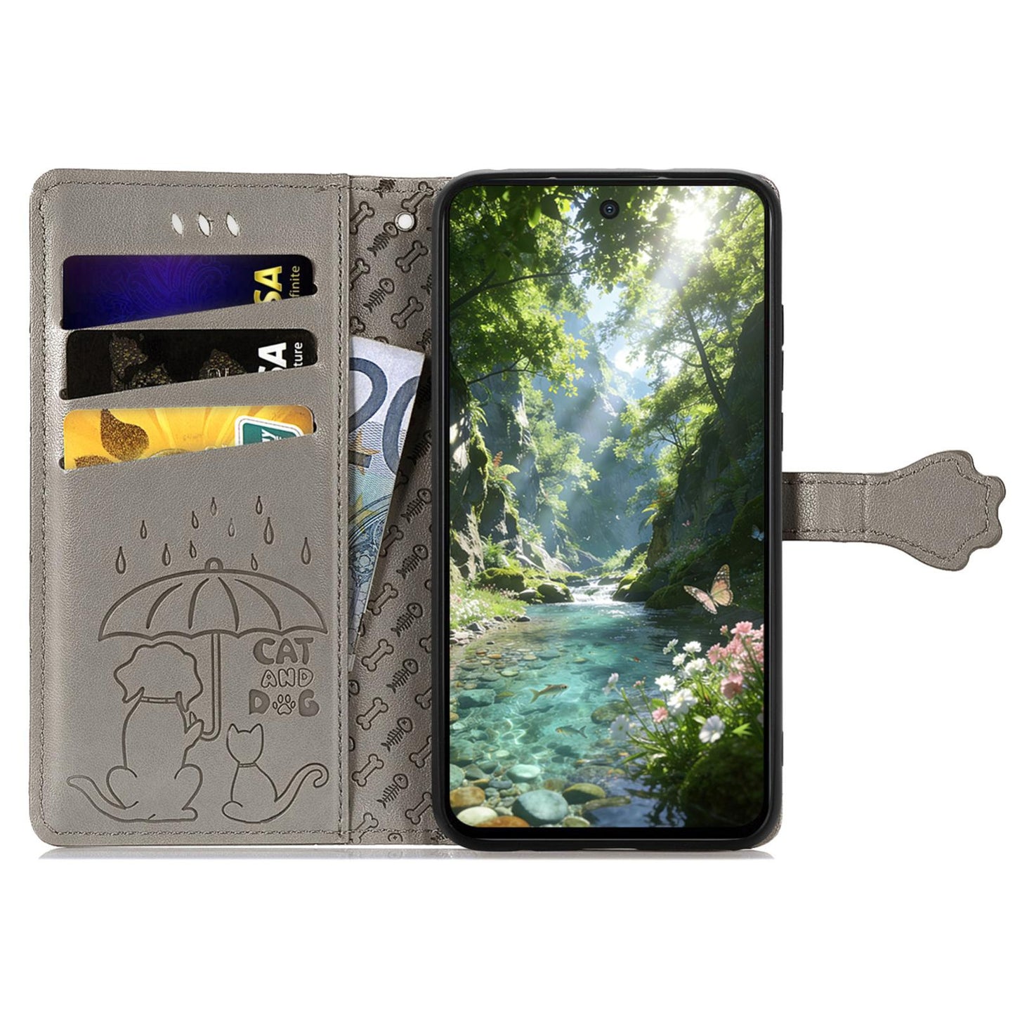 For Honor Play 80 Plus 5G Cat and Dog Embossed Leather Phone Case(Gray)