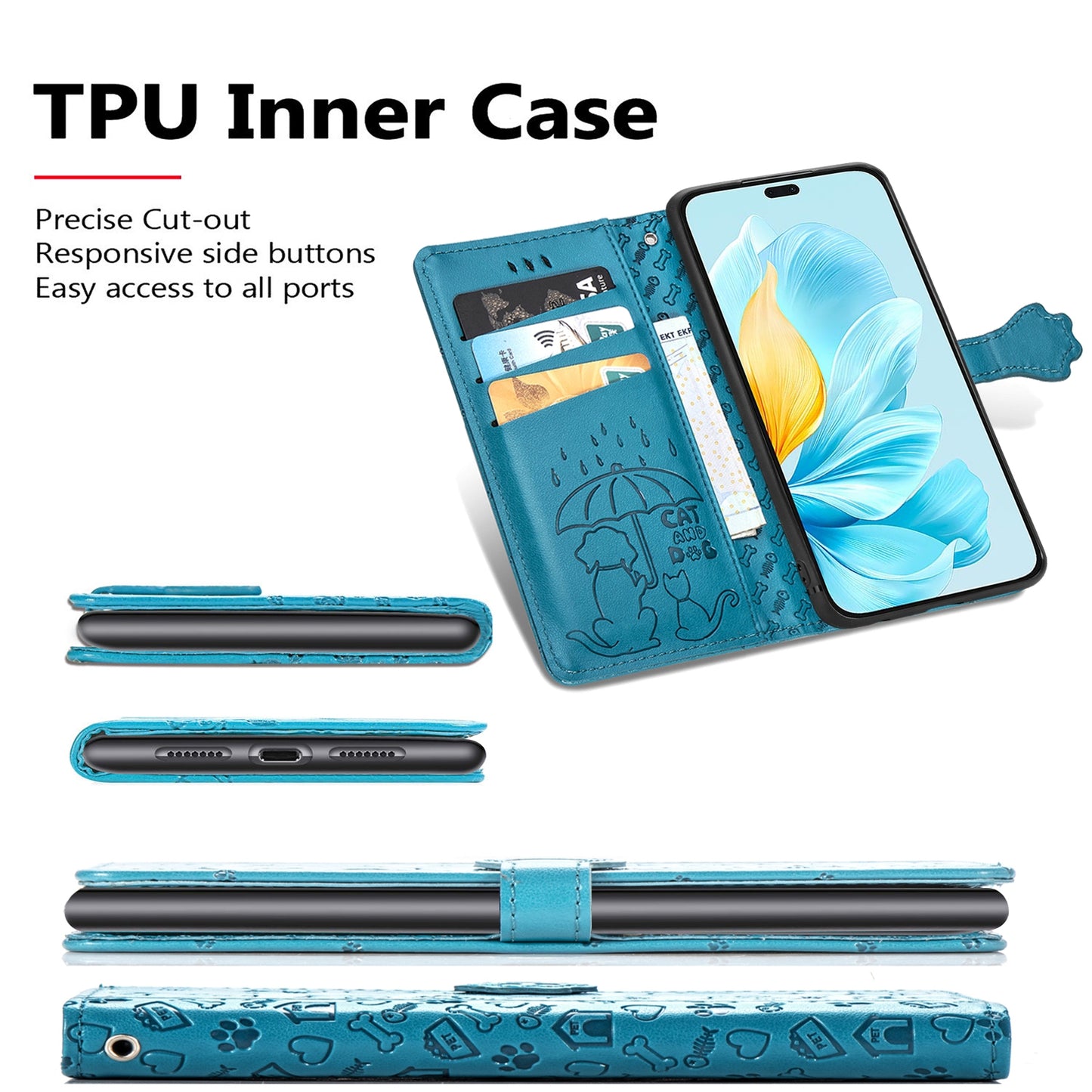 For Honor Play 80 Plus 5G Cat and Dog Embossed Leather Phone Case(Gray)