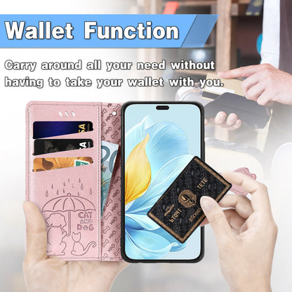 For Honor Play 80 Plus 5G Cat and Dog Embossed Leather Phone Case(Purple)