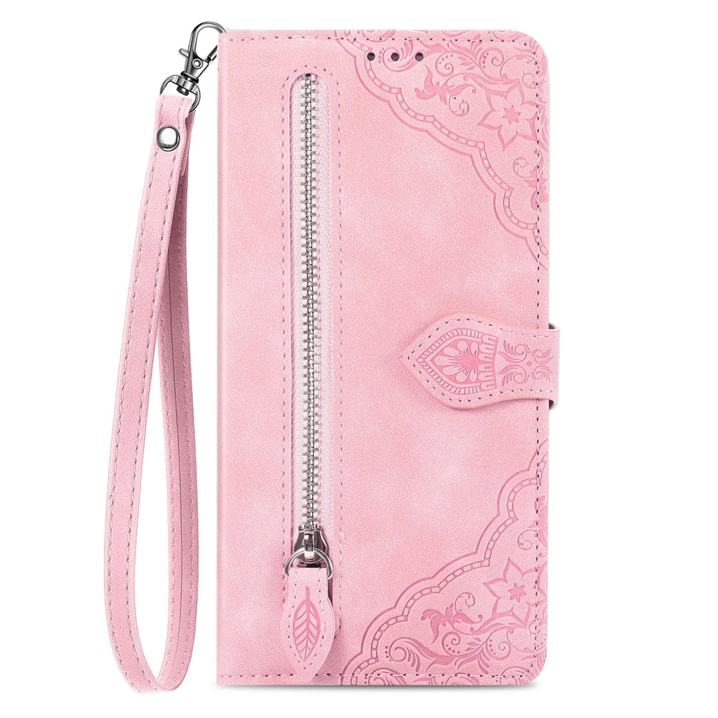 For Honor Play 80 Plus 5G Embossed Flower Zipper Leather Phone Case(Pink)