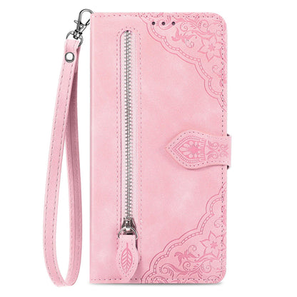 For Honor Play 80 Plus 5G Embossed Flower Zipper Leather Phone Case(Pink)