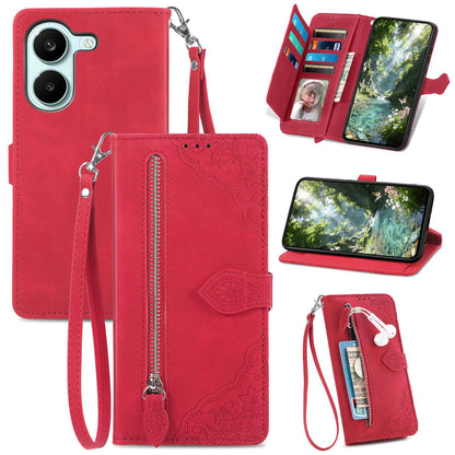 For Honor Play 80 Plus 5G Embossed Flower Zipper Leather Phone Case(Red)
