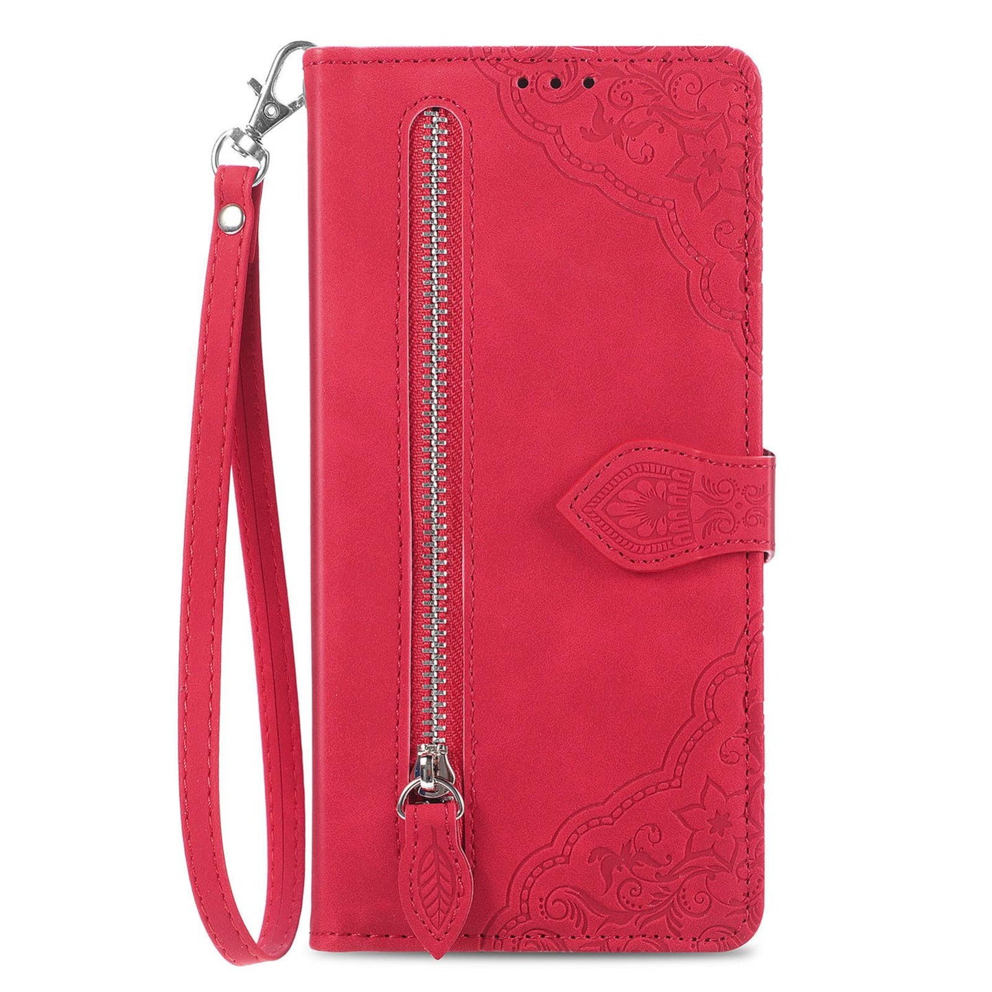 For Honor Play 80 Plus 5G Embossed Flower Zipper Leather Phone Case(Red)