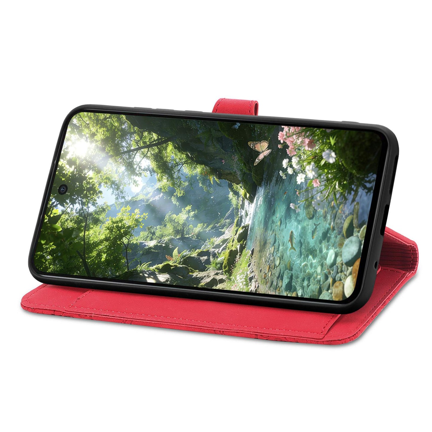 For Honor Play 80 Plus 5G Embossed Flower Zipper Leather Phone Case(Red)