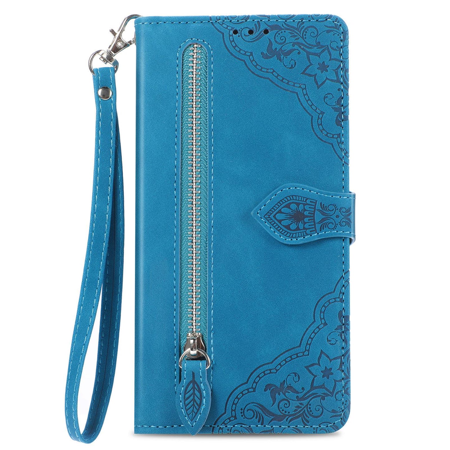 For Honor Play 80 Plus 5G Embossed Flower Zipper Leather Phone Case(Blue)