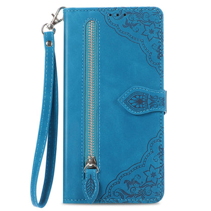 For Honor Play 80 Plus 5G Embossed Flower Zipper Leather Phone Case(Blue)