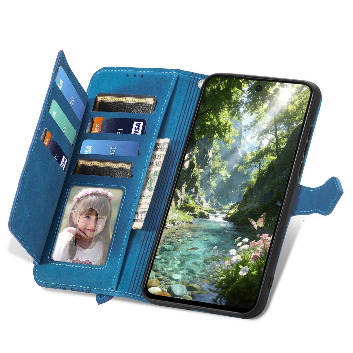 For Honor Play 80 Plus 5G Embossed Flower Zipper Leather Phone Case(Blue)