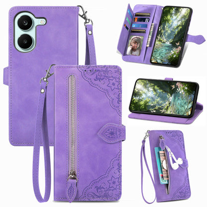 For Honor Play 80 Plus 5G Embossed Flower Zipper Leather Phone Case(Purple)