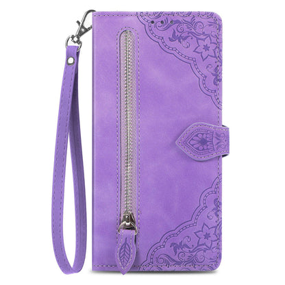 For Honor Play 80 Plus 5G Embossed Flower Zipper Leather Phone Case(Purple)